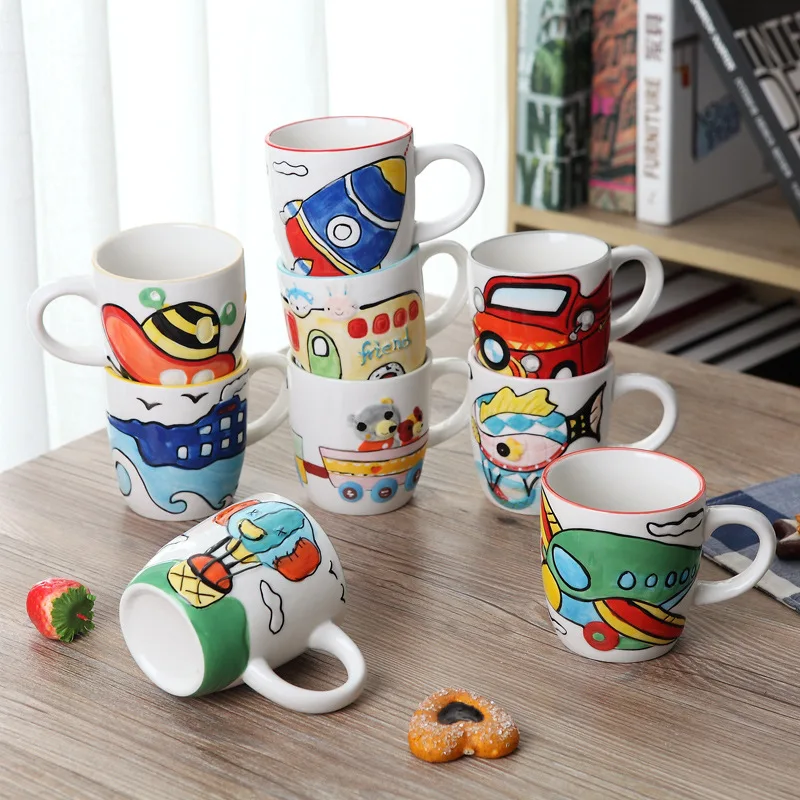 4pcs / set animal Transportation Baby plate bow cup Forks Spoon Dinnerware feeding Set, ceramic cartoon Baby children tableware 