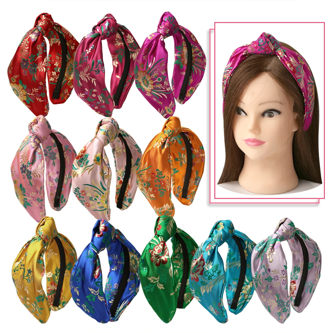 Xima 11pcs/lot Fashion Girls Silk Print Turban Headband Bowknot Hair