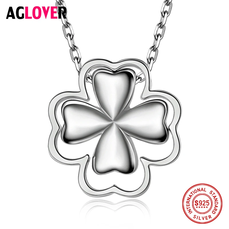 

Clover Necklace 925 Silver Charm Women Pendant Necklace 100% Sterling Silver Female Jewelry