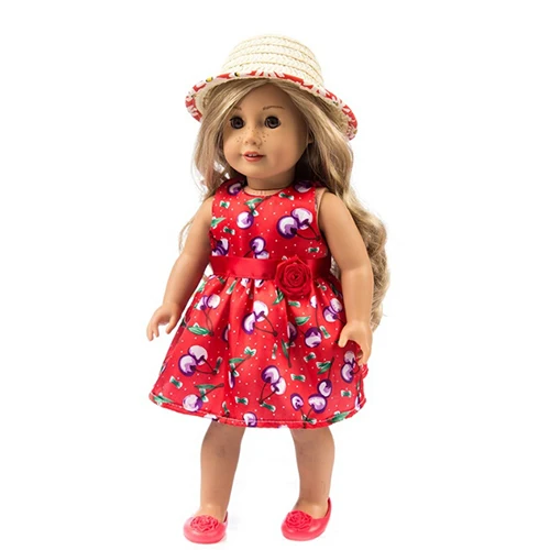 Модное платье с соломенной шляпой для американской девочки, 18 дюймов, кукольная одежда для детей, лучший подарок - Цвет: 6