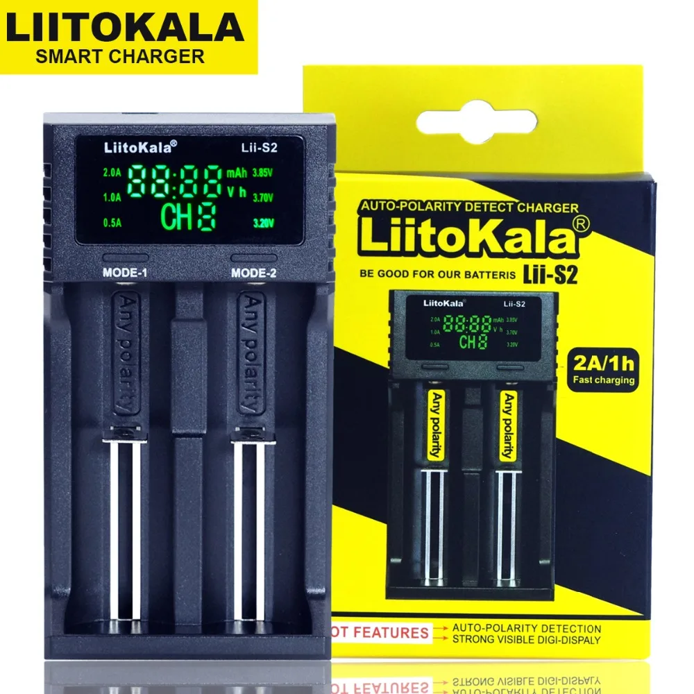 Новое зарядное устройство Liitokala Lii-S2 с двумя слотами 18650, 1,2 в, 3,7 в, 3,2 в, AA/AAA, 26650, 21700, NiMH, литий-ионный аккумулятор, умное зарядное устройство