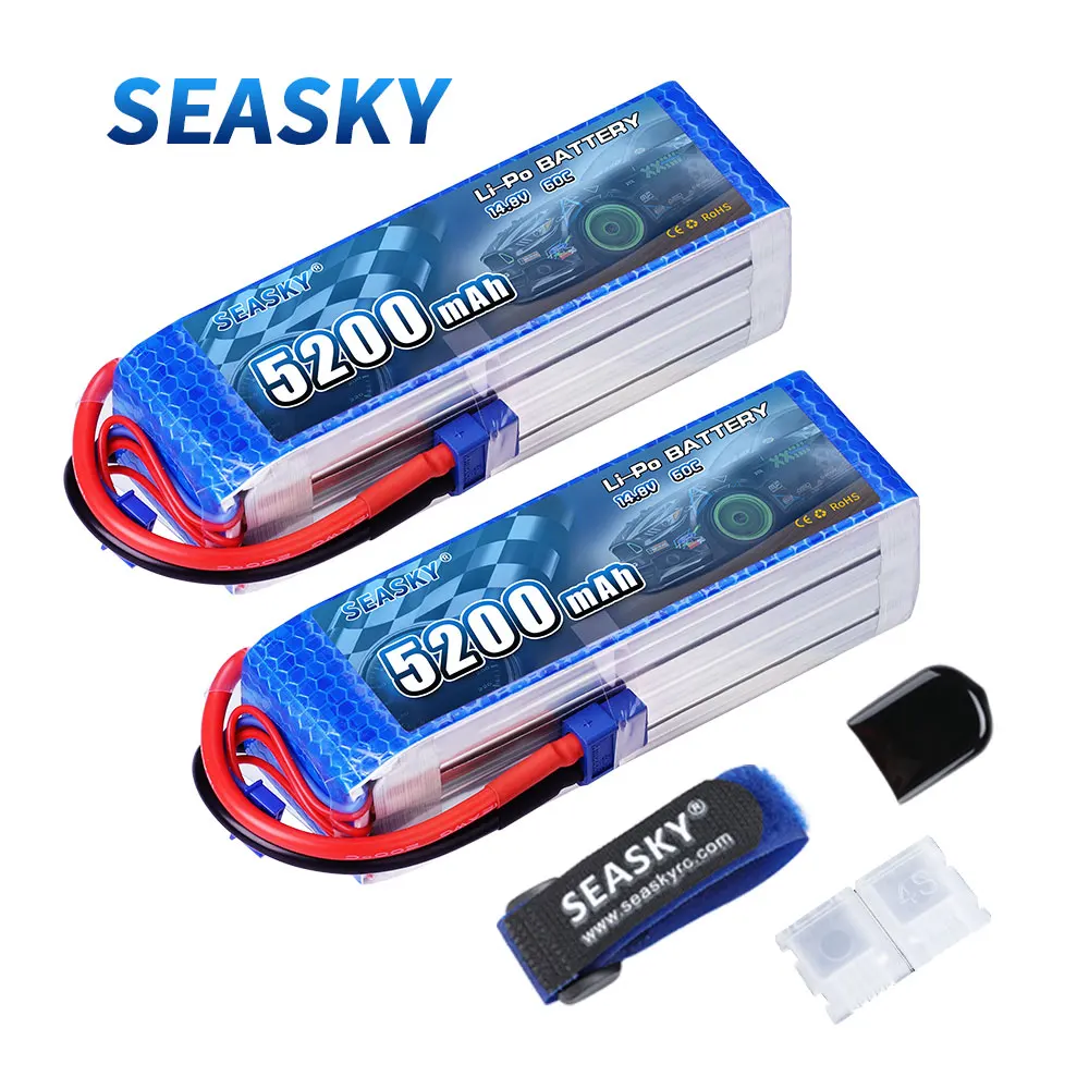 

2 pieces SEASKY 4S LiPo batteries 14.8V 5200mAh 60C with plug XT60 T for RC DJI F450 quadrotor RC helicopter car boat FPV
