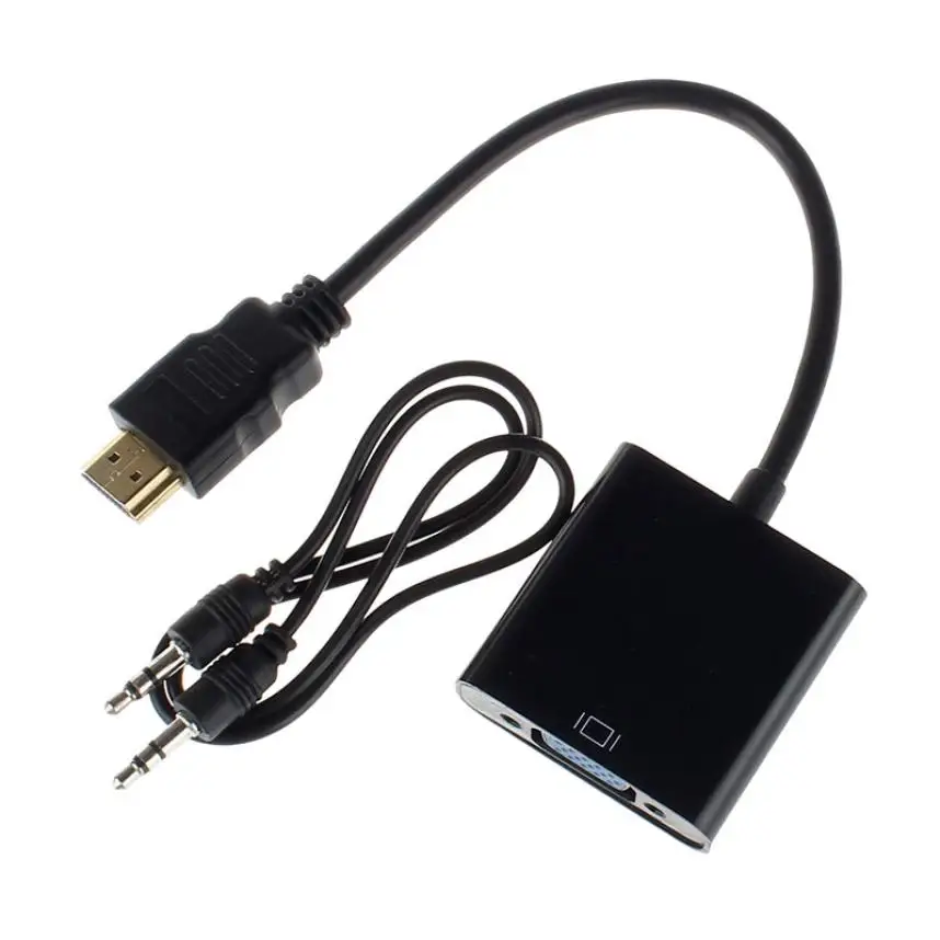 

Factory Price MOSUNX Hot Selling HDMI Male to VGA Converter Adapter With Audio USB Cable 1080P for PC J09T Drop Shipping