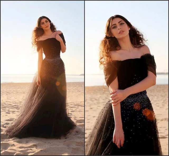 Modern Vintage Beach Prom Dresses 2017 Heavy Beaded Puffy Black Modern Vintage Beach Prom Dresses 2017 Heavy Beaded Puffy Black Dress Tulle Long Pageant Gowns