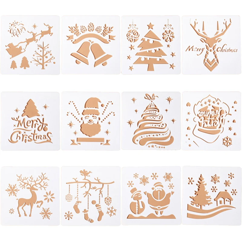 

2018 Merry Christmas Soft Plastic Stencil Copies Christmas Tree Coloring Board Children's Gift Spray Reindeer Santa Claus Paint