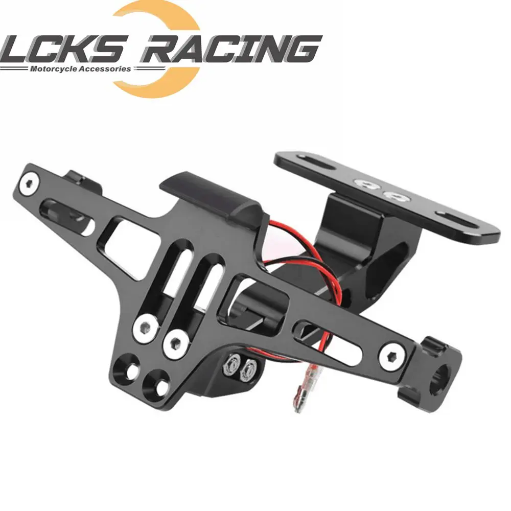 

Universal CNC Adjustable Angle License Number Plate Holder Bracket with LED Light For Honda Yamaha Suzuki Kawasaki BMW