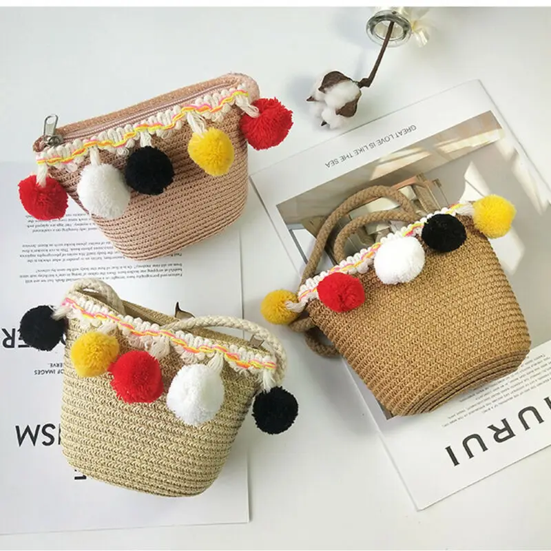 Новая детская соломенная сумка, простая сумка, модная детская сумка из ротанга для девочек, ручная работа, тканые богемные пляжные сумки-мессенджеры