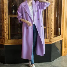 Шерстяное пальто женское длинное макси пальто зимнее шерстяное пальто подиумное модное фиолетовое теплое шерстяное пальто наряд Высокое качество