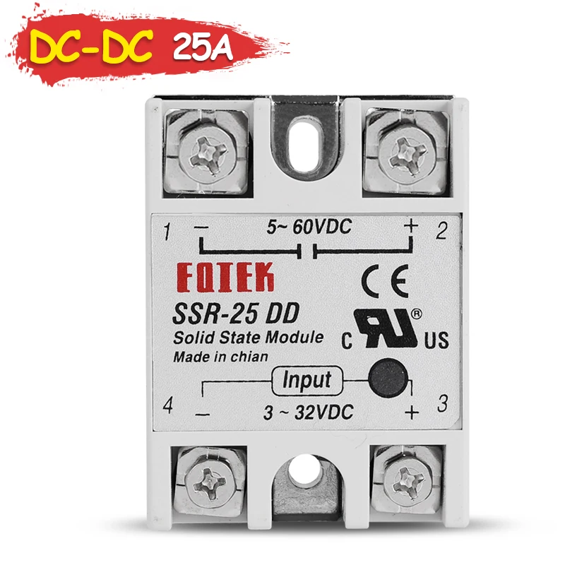 

SINOTIMER Rele Estado solido Solid State Module Relay Single Phase 25A 3-32V DC TO 5-60V DC dc-dc