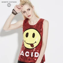Весна лето смайлик блёстки топы жилет негабаритных Свободные женские вечерние Роскошные звезды стиль Хип Поп Стиль