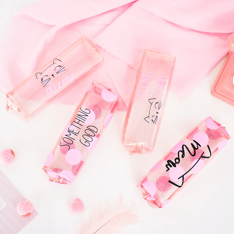 

Mohamm PVC Cat Pink Transparent Cute Korean Kawaii Makeup Pencil Bag Pencil Pouch Stationary for School