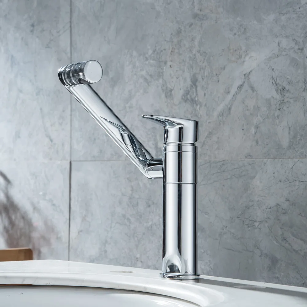 Deck Mounted Modern Chrome Finish Bathroom Hot And Cold Sink Basin Faucet Any Direction Rotating Hot And Cold Sink Water Tap 18