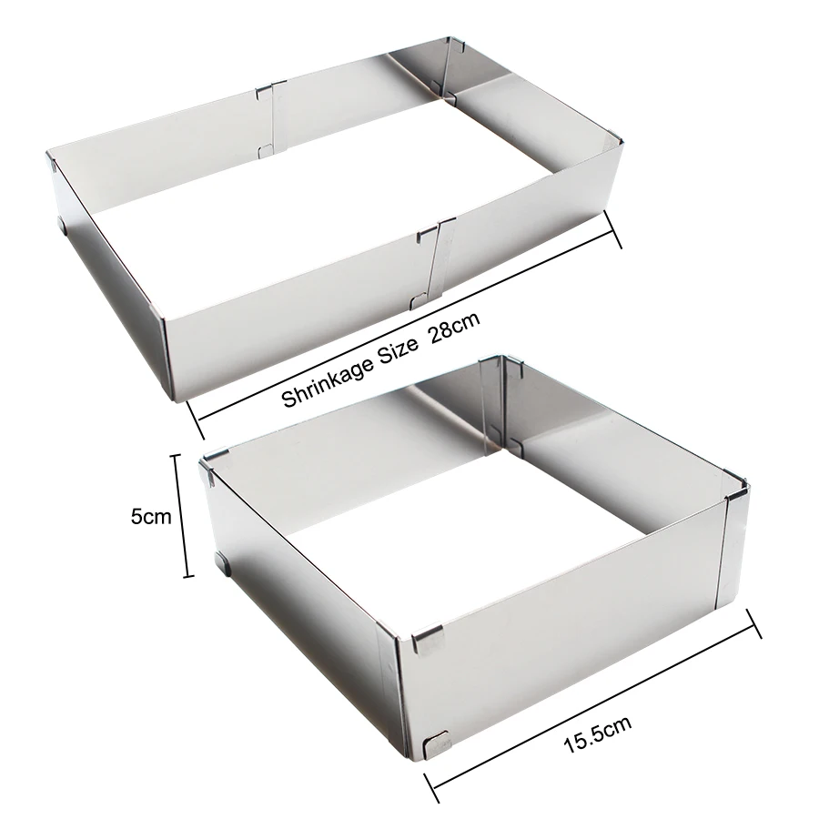 Большое Квадратное кольцо из нержавеющей стали для мусса, регулируемая форма для торта 15,5-28 см, формочка для печенья, торта, формочка для десерта, кухонные инструменты для выпечки своими руками