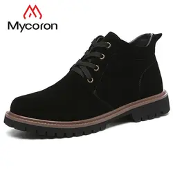 MYCOLEN/бренд 2018, зимние роскошные мужские ботинки, Модные ботильоны на шнуровке, Botines Hombre Cuero