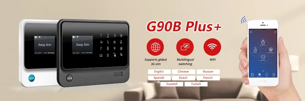 Золотой безопасности G90B плюс Wi-Fi GPRS 2G GSM Автонабор охранной сигнализации система управления APP PIR детектор датчик двери Хост сигнализации