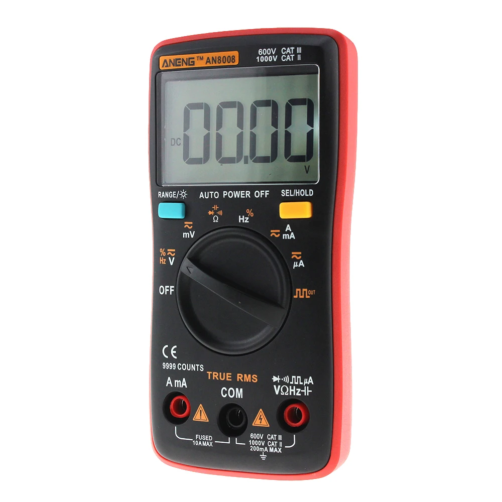 ZJN-JN Nuovo ANENG AN8008 True-RMS multimetro Digitale 9999 Conti Onda Quadra retroilluminazione AC DC Tensione amperometro Corrente Ohm Automatico//Manuale Test Elettrico di Tensione Tester