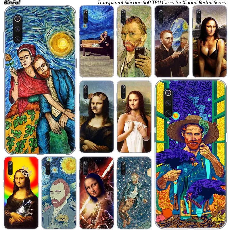Забавный силиконовый чехол Mona Lisa Van gogh для Xiaomi Pocophone F1 9T 9 9SE 8 A2 Lite A1 Mix3 Redmi K20 7A Note 4 4X 5