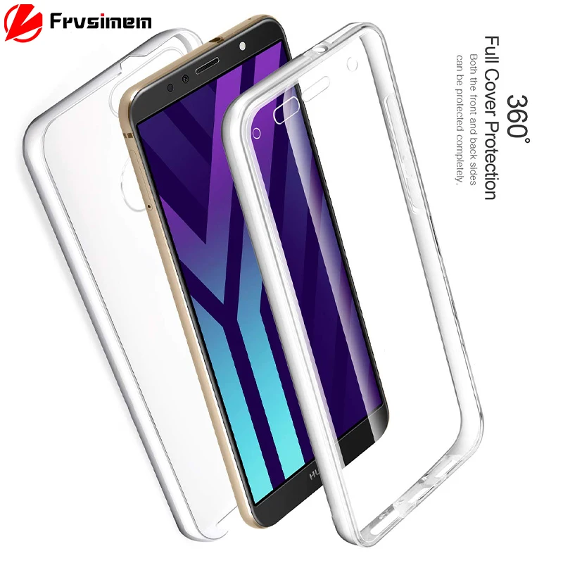

360 Degree Full Body Case For HUAWEI Y5 Prime 2018 Y6 Y7 Prime 2018 Y9 2018 Transparent Silicone Thin Gel TPU Soft + PC Cover