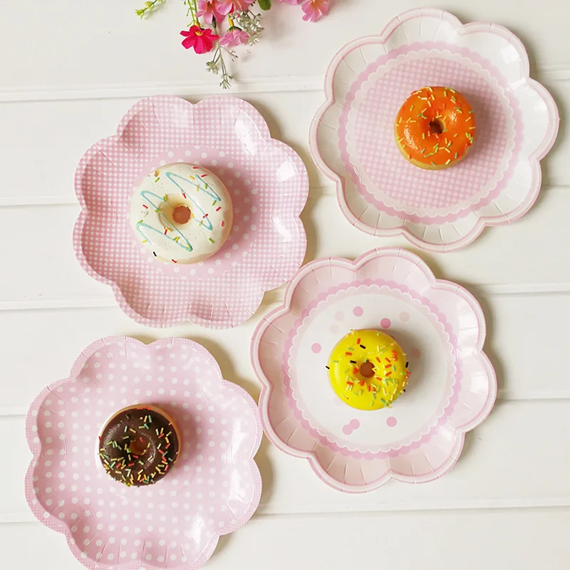

8pcs/set Pink Dot Disposable Tableware Party Paper Plates Baby Shower Birthday Party Supplies Paper Napkins Decorative Tableware