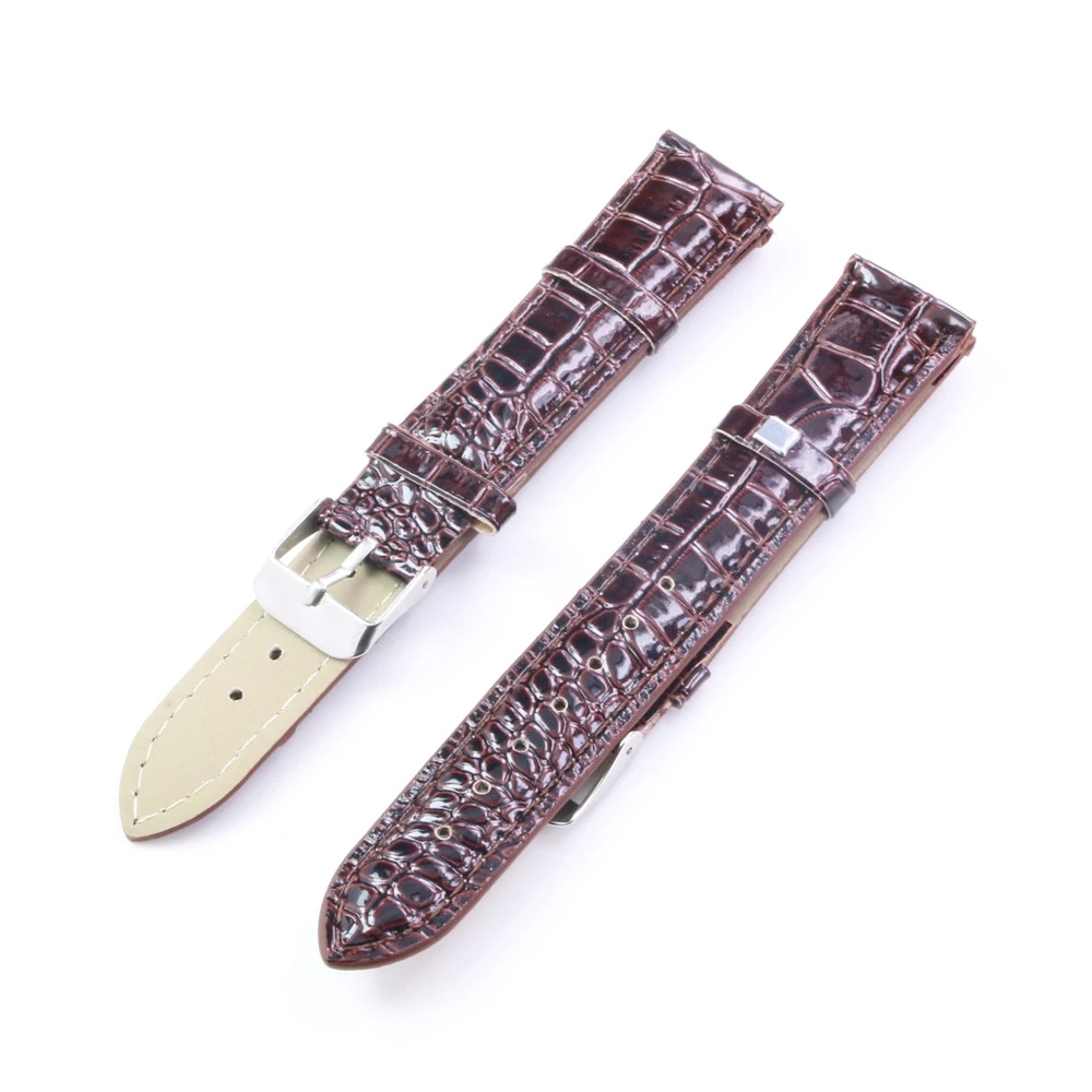 Way deng-женские и мужские темно-коричневые часы из искусственной кожи с узором из крокодиловой кожи 18 мм ремешок для часов с серебряной пряжкой-Y156