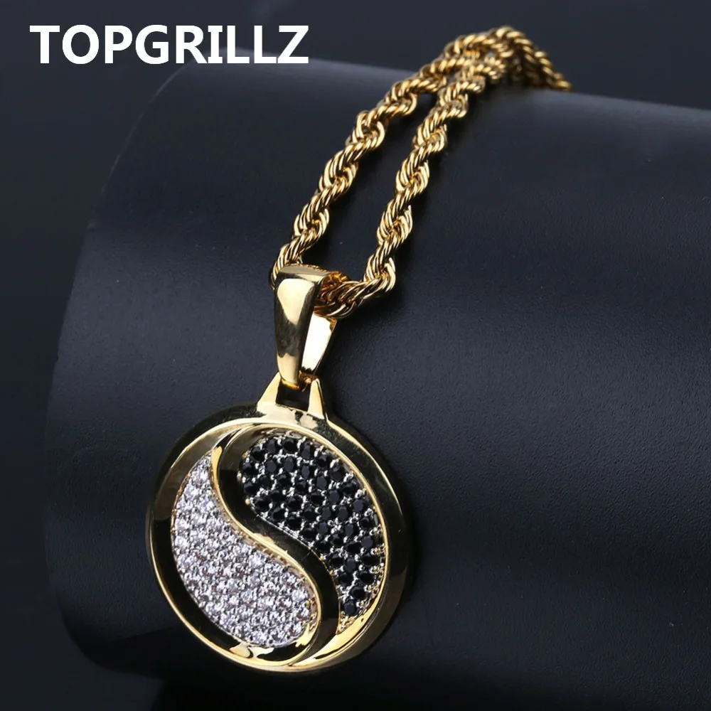 

TOPGRILLZ Hip Hop Rock Iced Out Tai Chi Pendant Necklace Gold Silver Color Plated Micro Paved Zircon Charm Necklace for Women