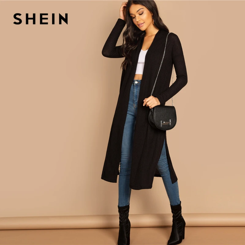 SHEIN Длинный Демисезонный Кардиган Повседневный С Длинными Рукавами|Плащи и