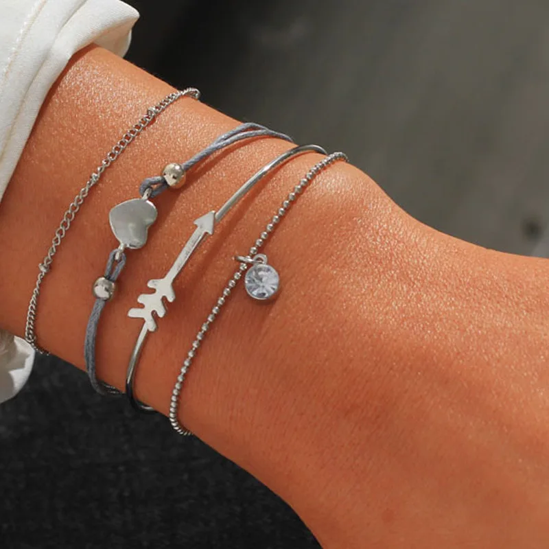 

Simple Creative Arrow Love Heart Bracelet For Women 4pcs Set Bracelets & Bangles Jewelery