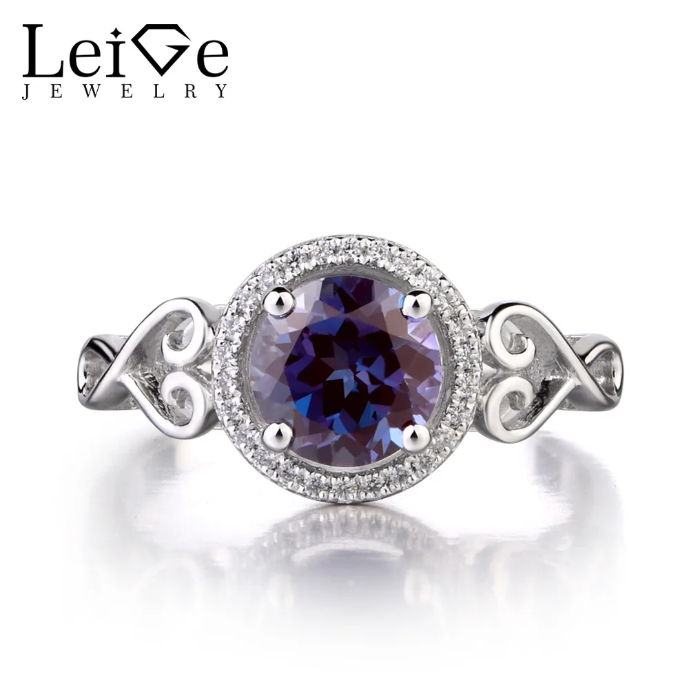 Leige Jewelry Alexandrite Solid 925 Silver Ring Round Cut Fine Gemstone