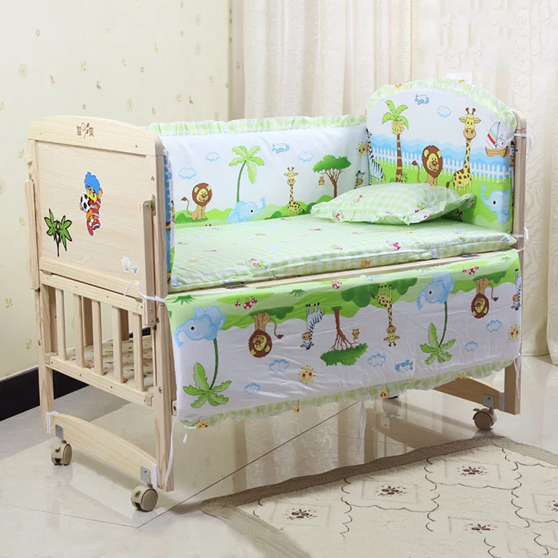 5Pcs/Set Cartoon Animated Crib Bed Bumper For Newborns 100%Cotton Comfortable Children's Bed Protector Baby Washable Bedding Set