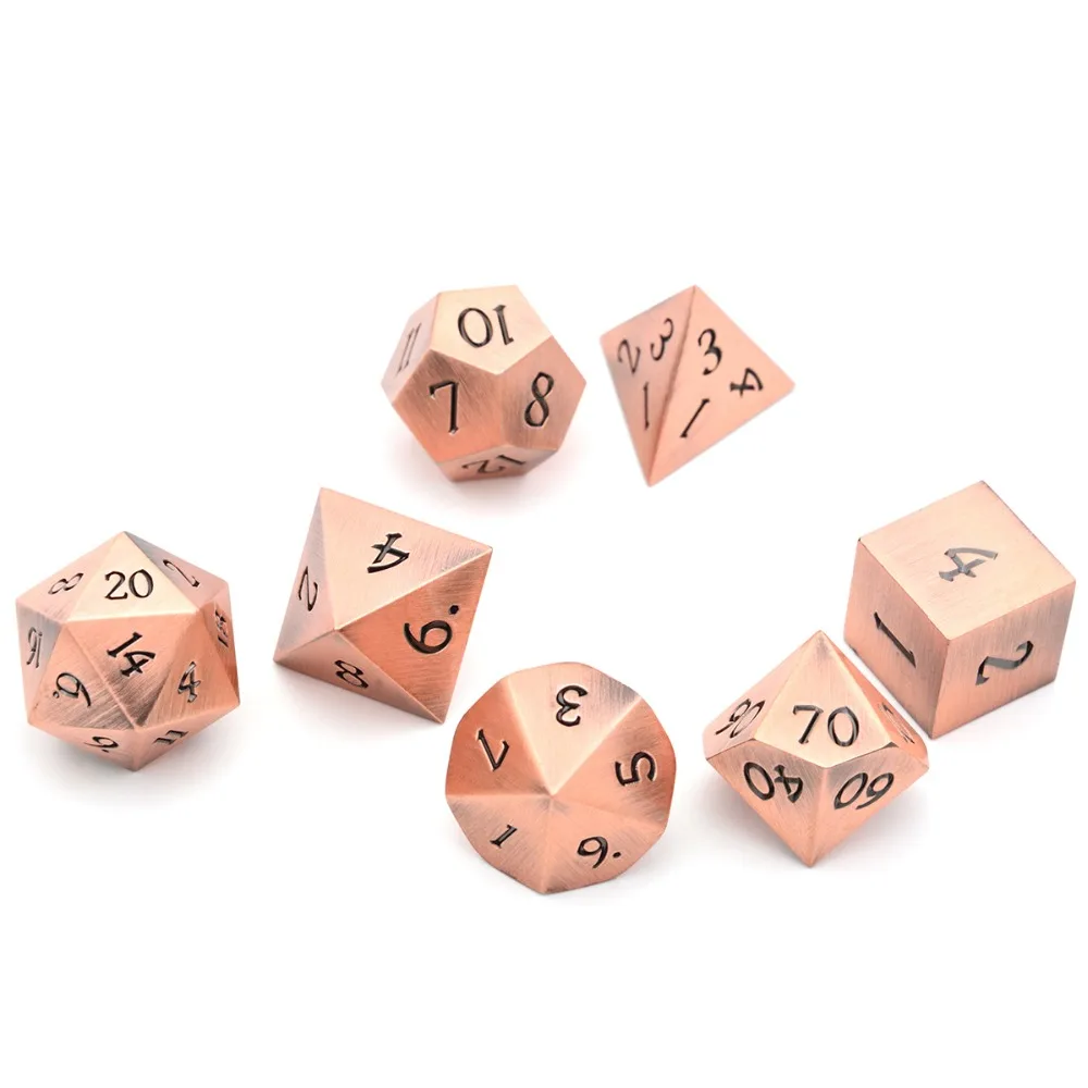 Goede Klassieke Briljante Koper Metalen Dobbelstenen met Zwarte Dobbelstenen Zak Compatibel met D D, RPG Gaming en Tafelblad Spellen Standaard 16mm