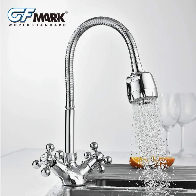 GFmark Kitchen Faucets Modern Hands Wheel Design Swivel Mixer Zinc