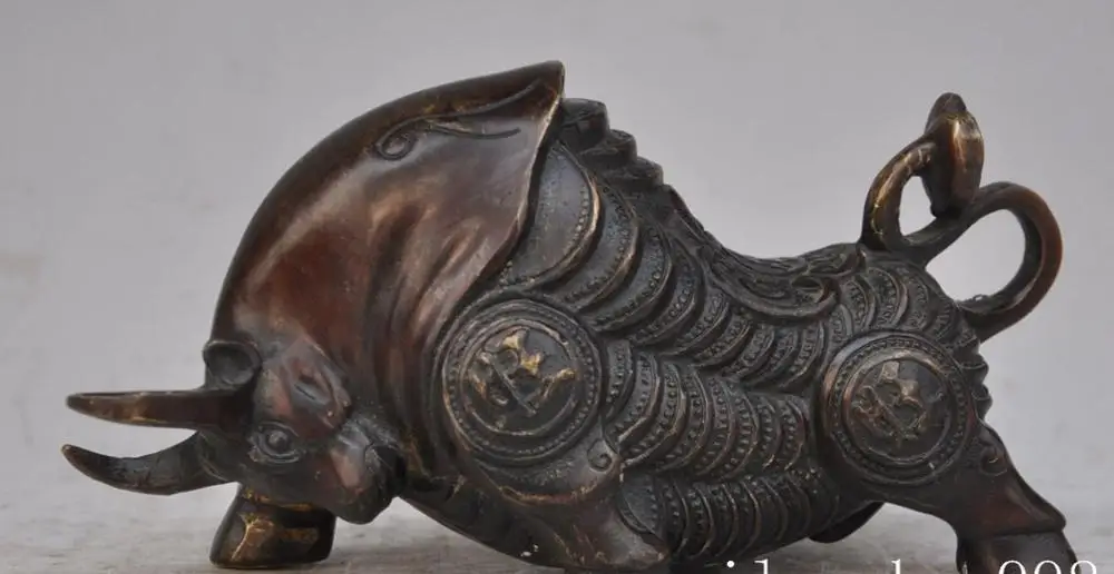 

Chinese Fengshui bronze Money coin Wealth Zodiac Year Bull Oxen Ox cattle Statue