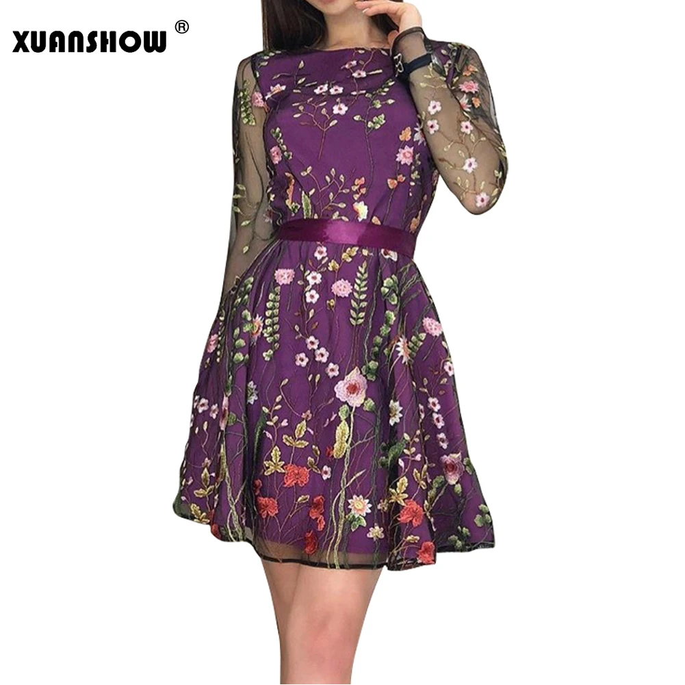 Женское офисное платье XUANSHOW элегантное облегающее мини с цветочной вышивкой и