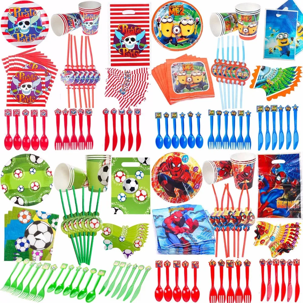 

58/116pcs Pirate Minions Kitty Football Sports boys Princess girls Kids happy Birthday Party disposable tableware Decoration
