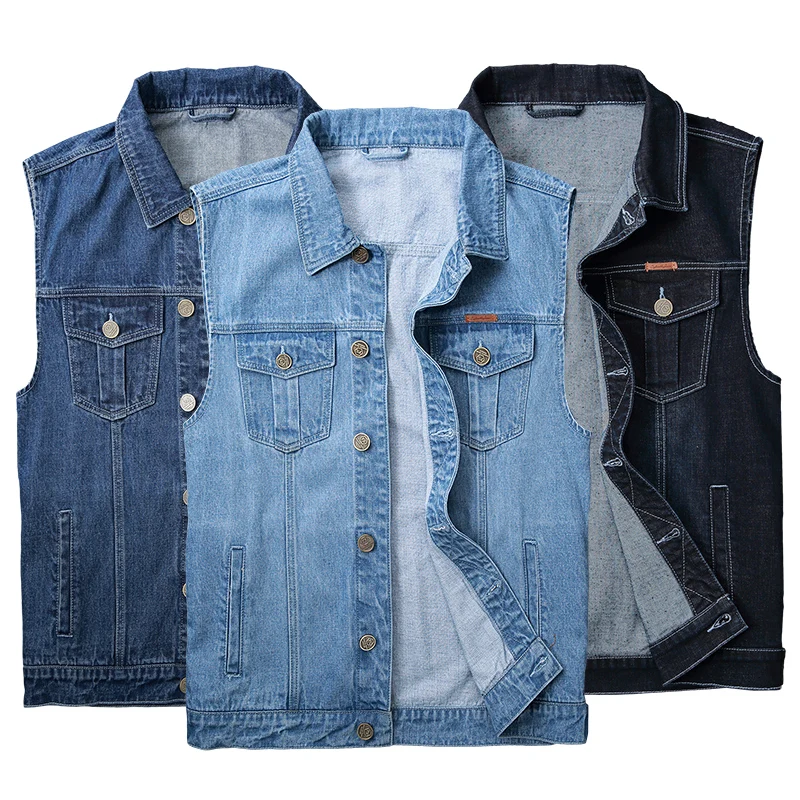 

2019 New Spring Autumn Vintage Design Men's Denim Vest Male Black Sleeveless Jackets Men Jeans Brand Waistcoat M-5XL