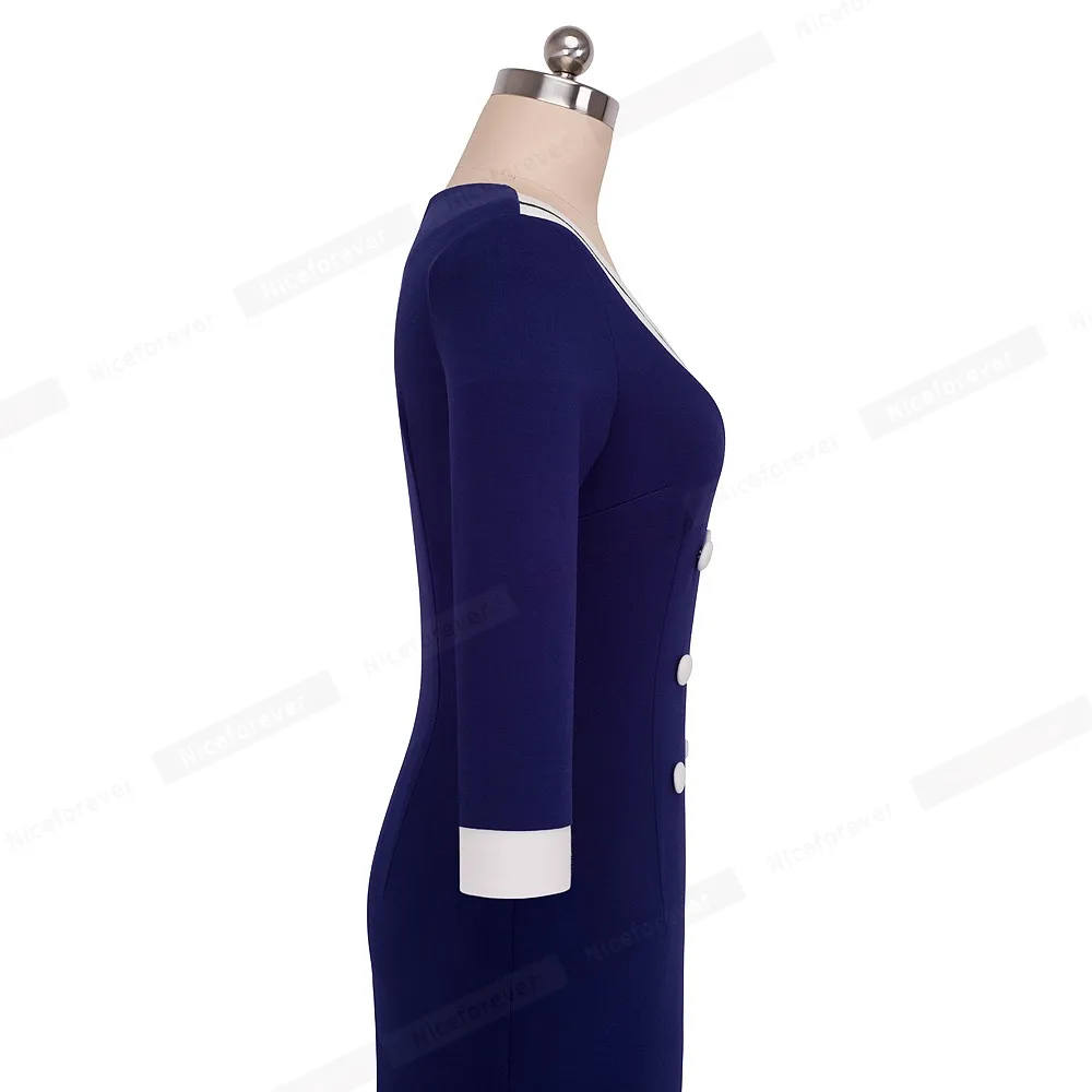 Хорошее-forever винтажное контрастное цветное лоскутное платье с v-образным вырезом для работы на пуговицах vestidos офисное деловое женское облегающее платье B415