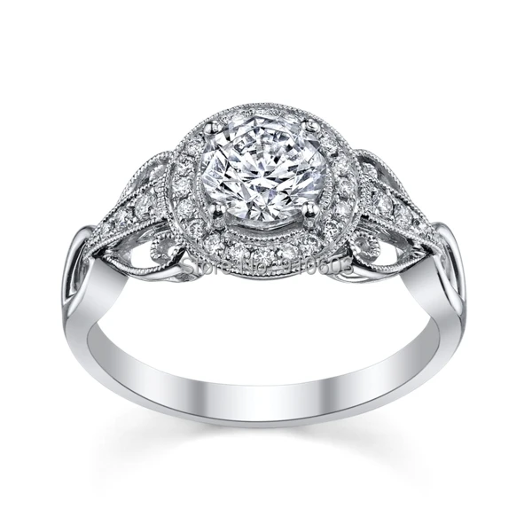 Vintage Center Round 1 Carat Lab Grown Diamond Halo Engagement Ring In