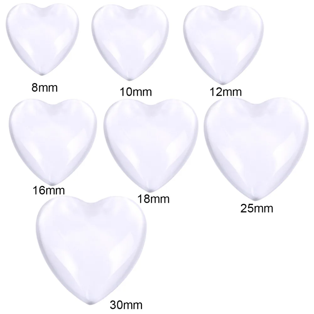 Transparent Glass Cabochons Clear Heart & Flat Back Thickness