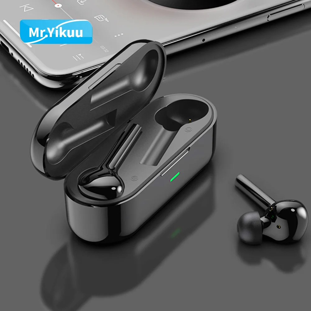 Наушники с глубоким басом, Bluetooth 5,0, беспроводные наушники, бинауральные звонки, IPX5, водонепроницаемые, с микрофоном, зарядная коробка для huawei, iPhone, sony - Цвет: black