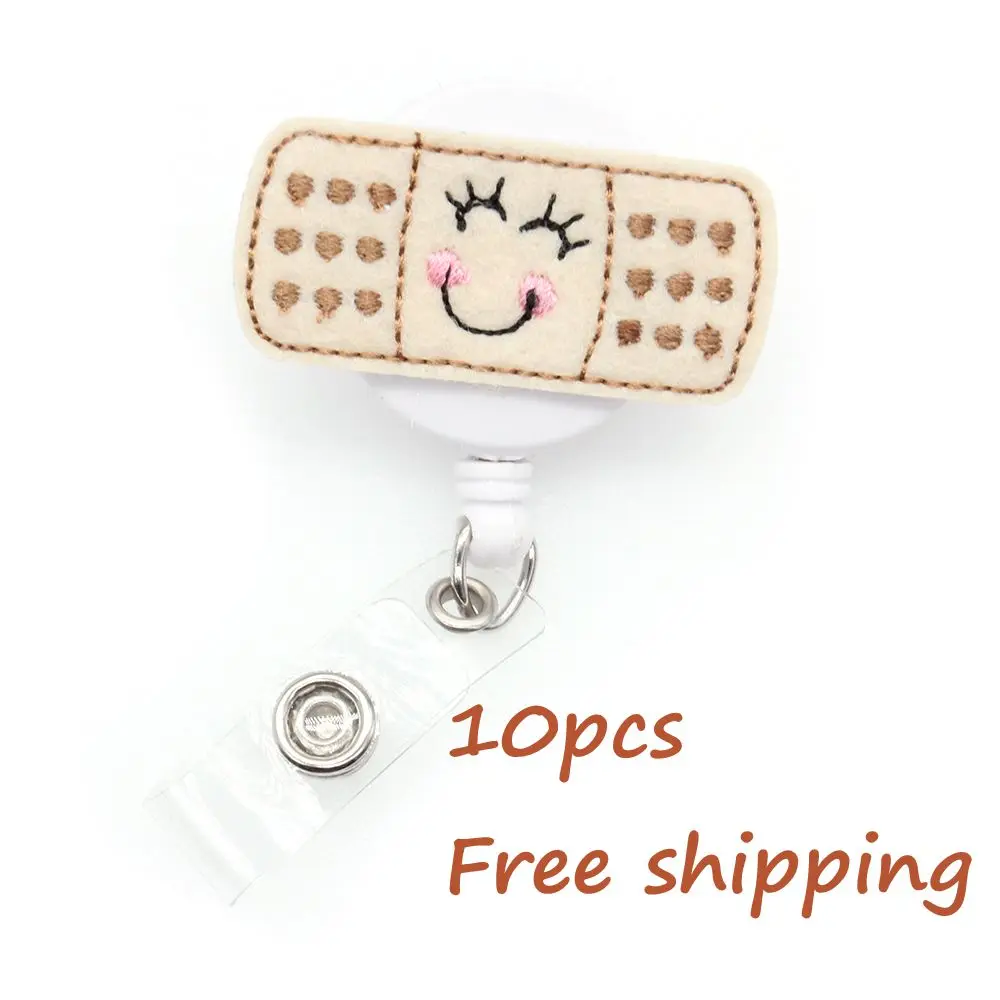 

10 pieces/lot free shipping cute smile face pill retractable nurse ID badge card reel felt /medical badge holder