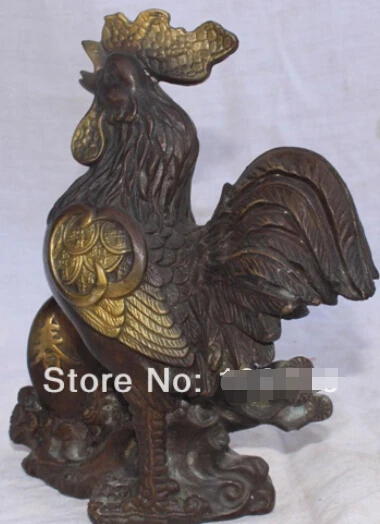 

0 8"Chinese Bronze Gilt Wealth Money Chicken Chook Rooster Cock Chun Animal Statue