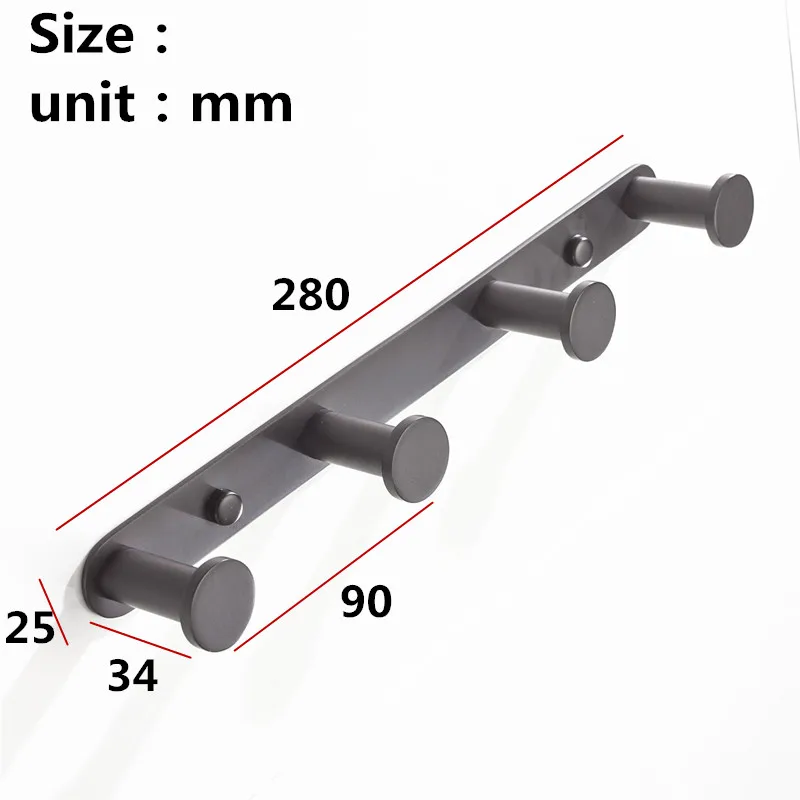 SUS304 нержавеющая сталь аксессуары для ванной комнаты Набор Черный Матовый держатель для бумаги халат крючок для зубной щетки держатель полотенце бар аксессуары для ванной комнаты - Цвет: 4-hook