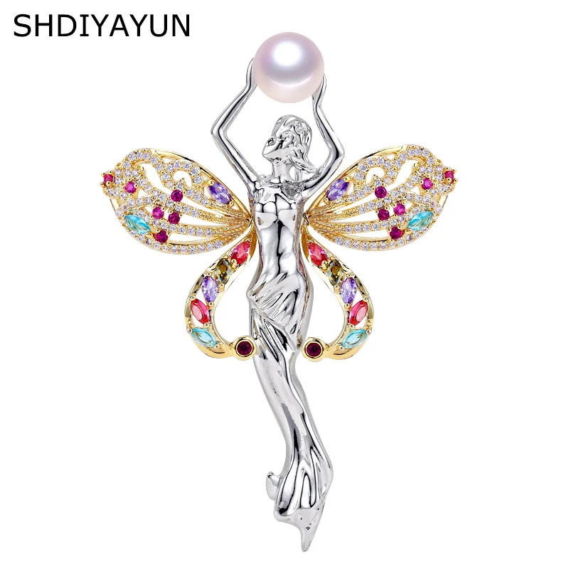 

SHDIYAYUN 2019 New Pearl Brooch For Women Angel Brooches Pins Natural Freshwater Pearl Fine Jewelry Accessories Dropshipping