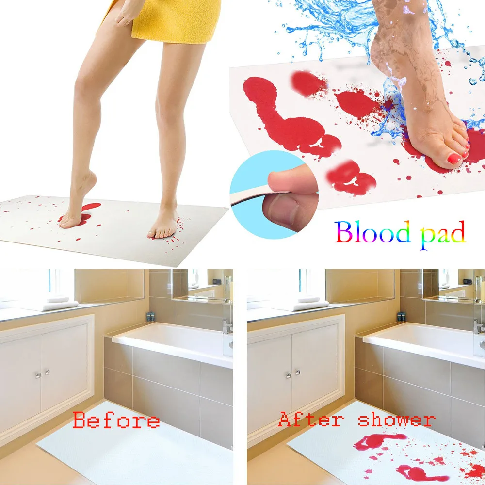

Bloody Bath Mat Color Changing Sheet Turns Red Wet Make You Bleeding Footprints Stylish Anti-Slip Bathroom Mats Wholesale