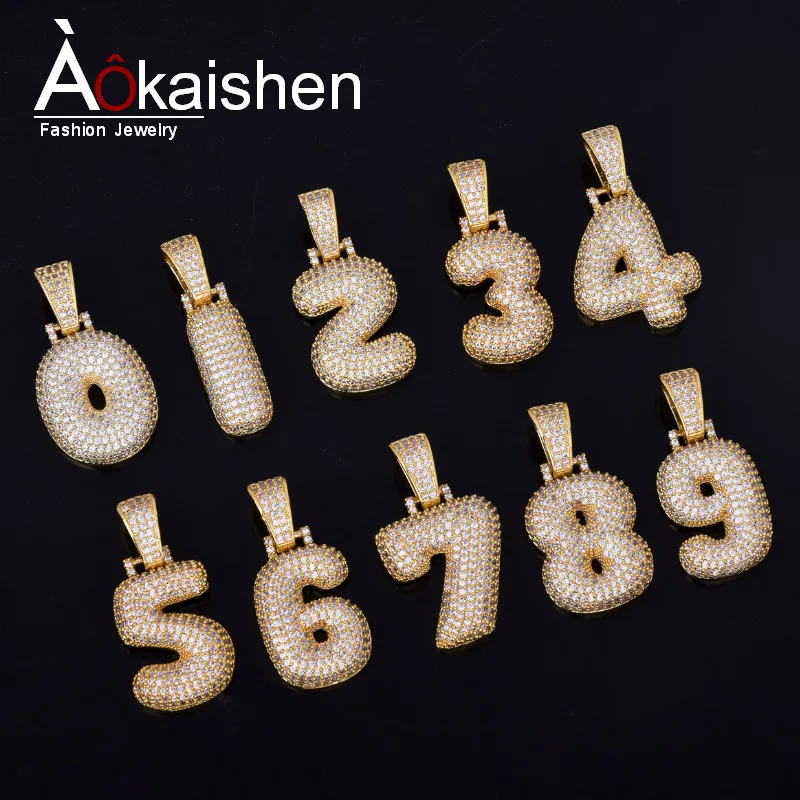 

0-9 Custom Name Bubble Numbers Necklaces & Pendant Charm For Men Women Gold Silver Color Cubic Zircon Hip Hop Jewelry Gifts
