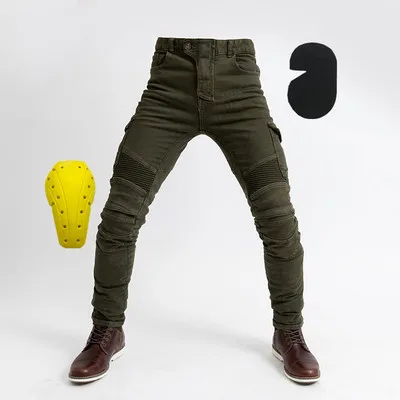 Новые мотоциклетные джинсы для езды мужские и женские Защитные Уличные внедорожные гоночные джинсы гоночные мотоциклетные штаны с наколенниками - Цвет: Армейский зеленый