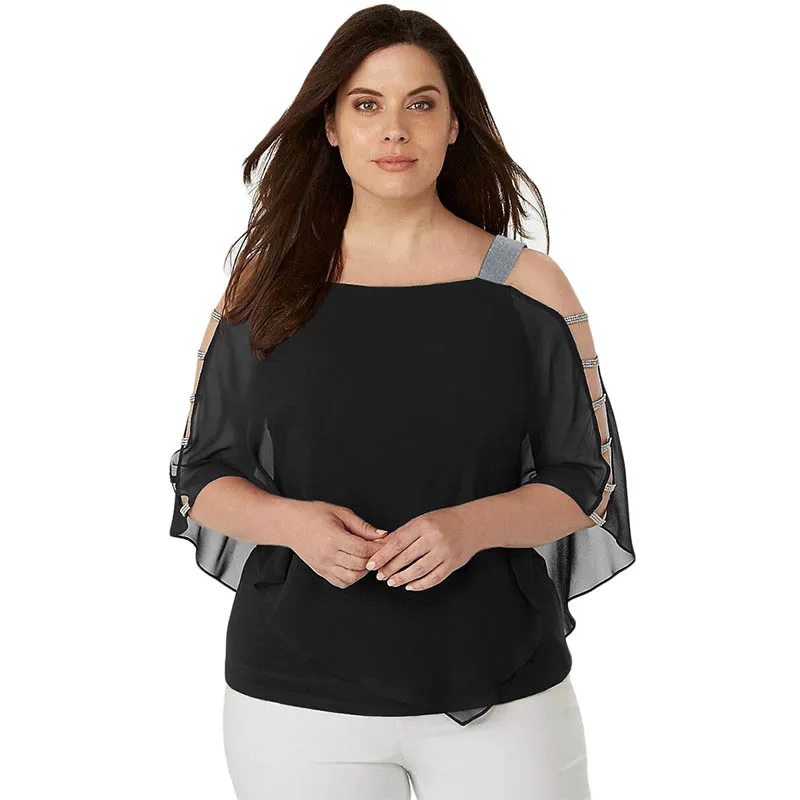 New Women Ladies Chiffon Oversized Blouse 2 IN 1 Chiffon Batwing Blouse Tank Top