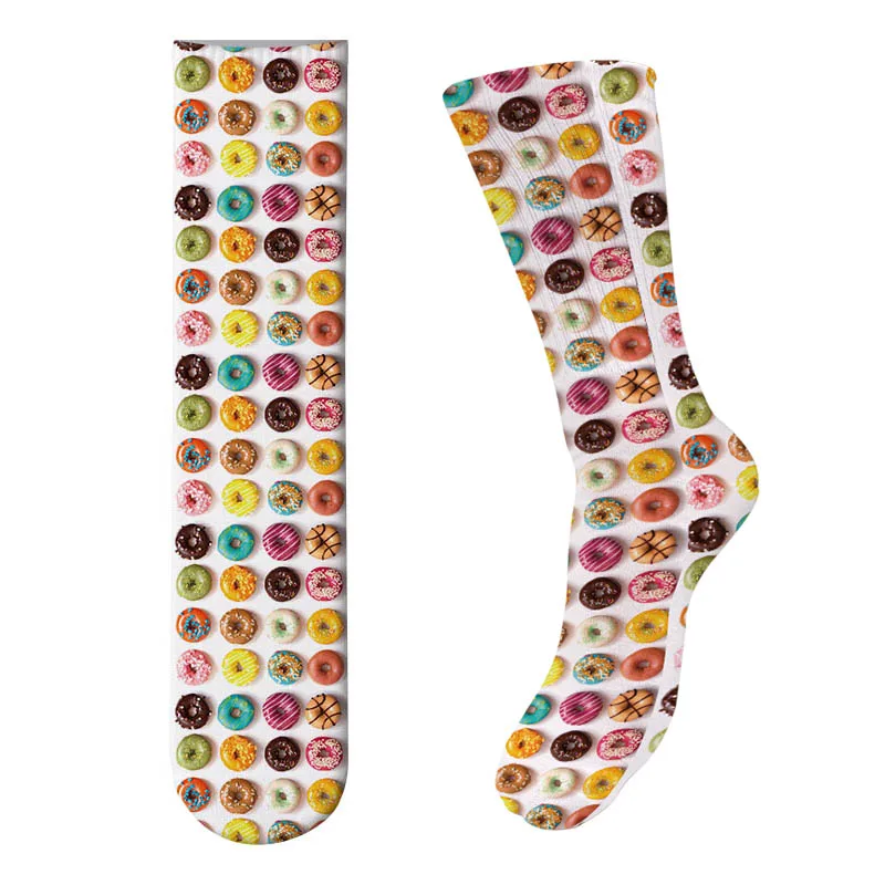 1 пара для женщин 3D принт картофель фри Гольфы забавные Красочный леденец узор модные носки Макарон мультфильм Длинные хлопковые носки