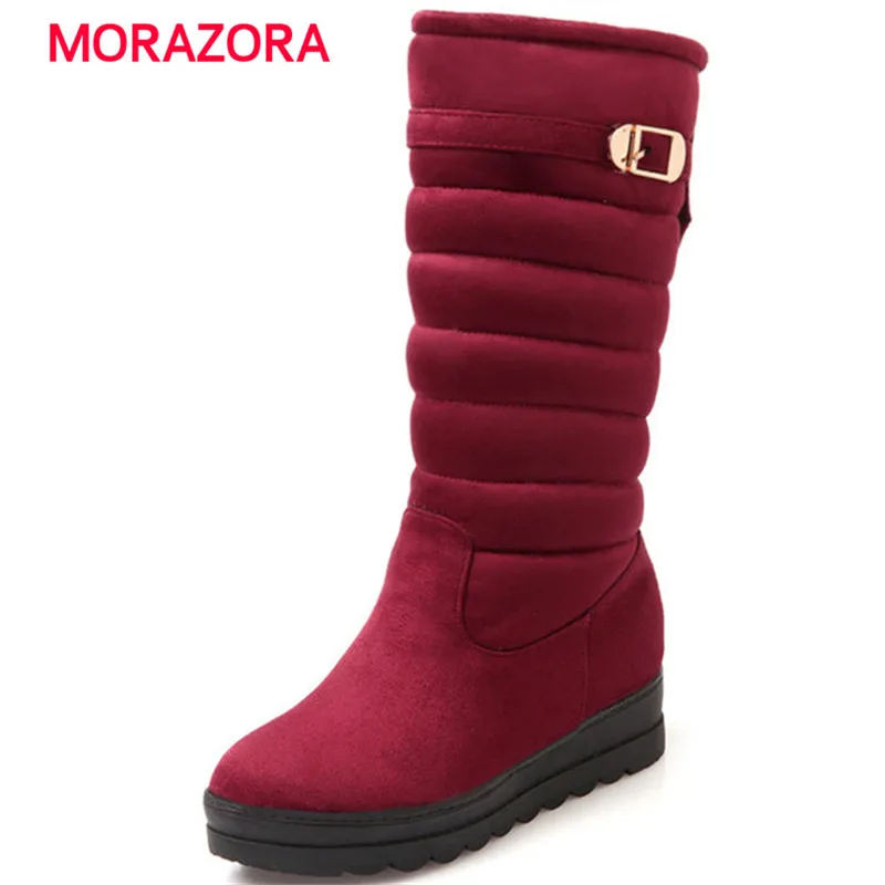 

MORAZORA big size autumn winter mid calf boots fashion round toe high heel platform boots women warm short plush snow boots