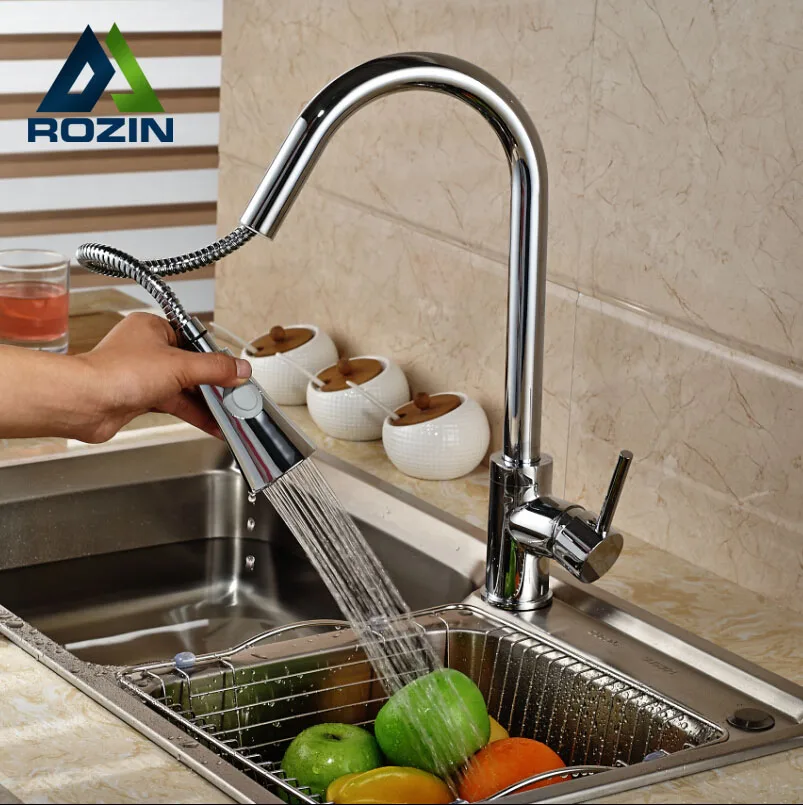 

Chrome Dual Sprayer Kitchen Sink Faucet Deck Mount Kitchen Water Taps Pull Out hot and cold Mixer Faucet Sprayer Steam Spout